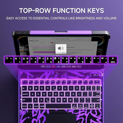 Transparent Case with Keyboard for 2024 iPad Pro 13 inch (M4), iPad Pro 13,7-Color Backlit,Magic Wireless Keyboard, 360°Rotating,Multi-Touch trackpad,Pencil Holder,with Shortcuts,Purple