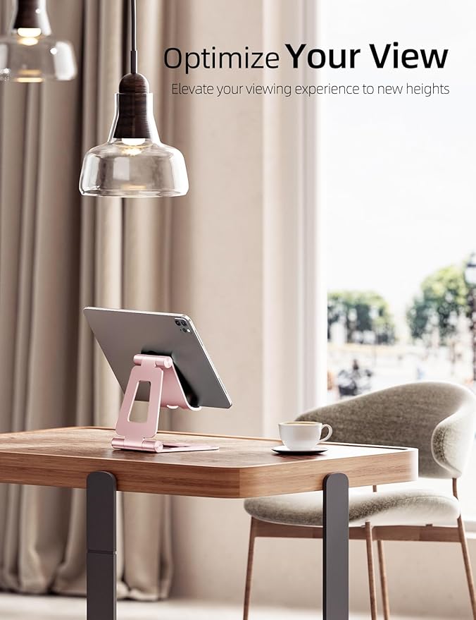 Nulaxy Aluminum Dual Foldable iPad Stand, Fully Adjustable Desktop Tablet Holder, Tablet Accessories for Office Kindle Compatible with Mobile Devices iPad Pro/Air/Mini, iPhone Pro/Max/Plus, Rose Gold