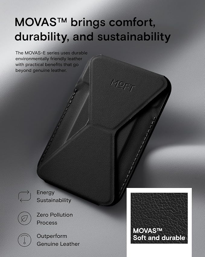 MOFT Magnetic Wallet Stand Compatible with iPhone 16/15/14/13/12 Series, Angle Adjustment & Magsafe Compatible MOVAS Phone Stand,Jet Black