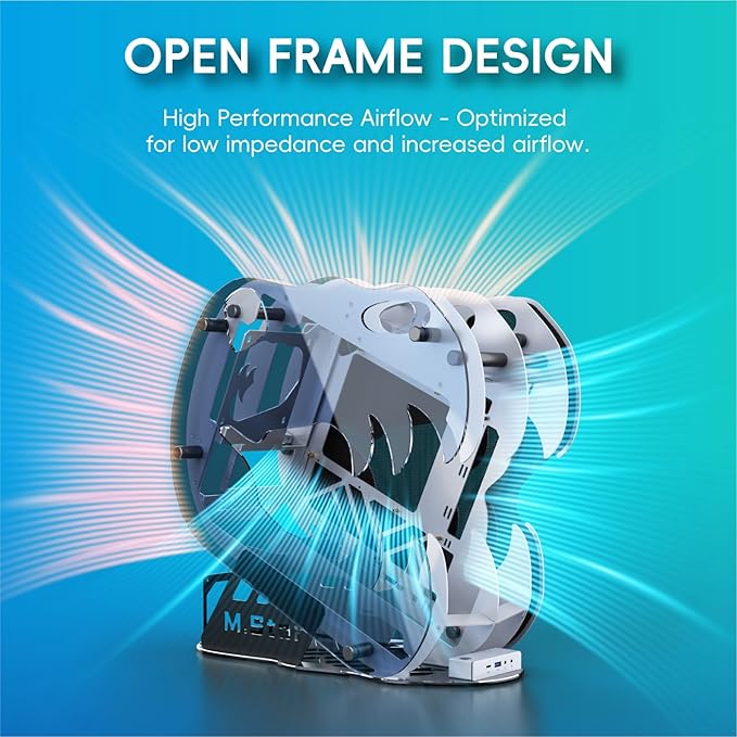 MegaPC Upgraded Open-Frame Mid-Tower Micro-ATX/Mini-ITX Gaming PC Case, Tempered Glass Side Panel, Pre-Installed ARGB PWM Fan, with USB3.0, Type-C, 240mm Radiator Support (White)
