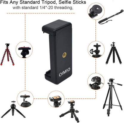 Universal Cell Phone Tripod Mount Adapter, OIMIO Phone Holder Clip Connector Head Used for Monopod Selfie Stick DSLR Travel Mini Flexible Tripod and More(2 Pack)