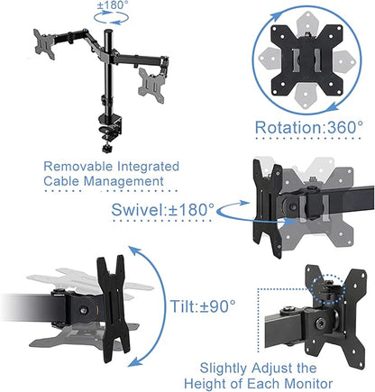 Rocelco 46" Height Adjustable Standing Desk Converter with AC USB Charger and Double Monitor Mount Arm - Sit Stand Up Triple Screen Riser Workstation - Keyboard Tray - Black (R DADRB-46-ACUSB-DM2)