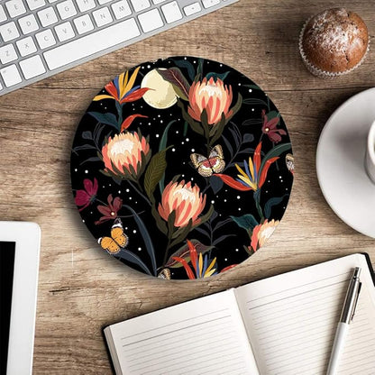 Mouse Pad Round, Cute Mouse Pad with Design, Floral Butterfly Mouse Mat, Non-Slip Rubber Base Mousepad, Waterproof Women Office Computer Mouse Pads