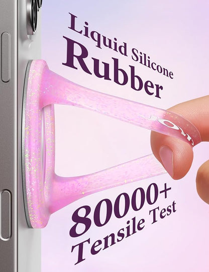 JOYROOM Magnetic Phone Grip, Silicone Finger Loop Grip [Stylish Twinkle][Glitter] Phone Grip for Magsafe, for iPhone 16 Pro Max/15 Pro Max/14/13/12 Series, Pink