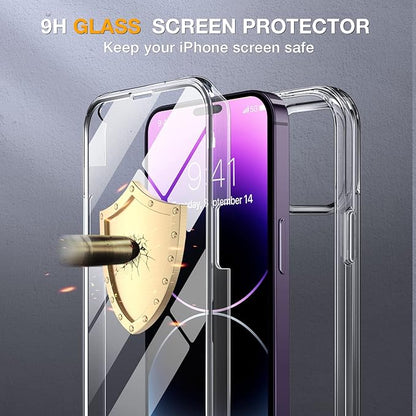 Miracase Glass Series Designed for iPhone 14 Pro Case 6.1 Inch, Upgrade Full-Body Bumper Case with Built-in 9H Tempered Glass Screen Protector, with Camera Lens Protector, Clear