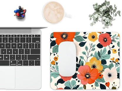 Mouse Pad, Cute Floral Pattern Flower Mouse Pads for Desk, 9.5" x 7.9" Non-Slip Rubber Base Computer Mousepad with Women, Portable Square Design for Wireless Mouse and Pad Laptop Office & Travel