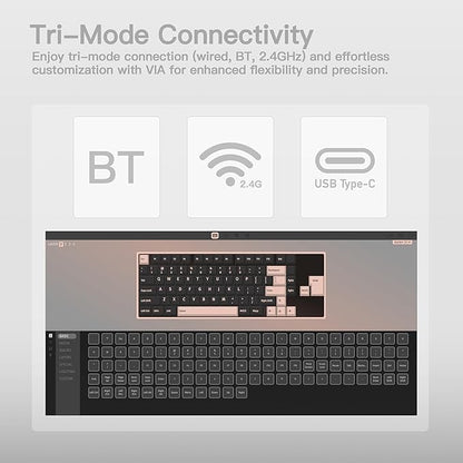 KEEBMONKEY WOBKEY Rainy 75 CNC Aluminum HMX/JWK/Cocoa Switches Triple-Mode Connectivity Mechanical Keyboard with Superior Acoustics, RGB/PP/Mirrored Glass/3500mAh/Violet Switch (Standard - Silver)
