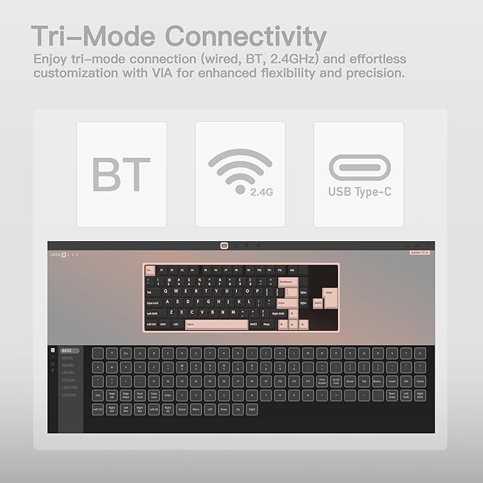 KEEBMONKEY WOBKEY Rainy 75 CNC Aluminum HMX/JWK/Cocoa Switches Triple-Mode Connectivity Mechanical Keyboard with Superior Acoustics, No RGB/PP/Mirrored Glass/3500mAh/Violet Switch (Lite - Silver)