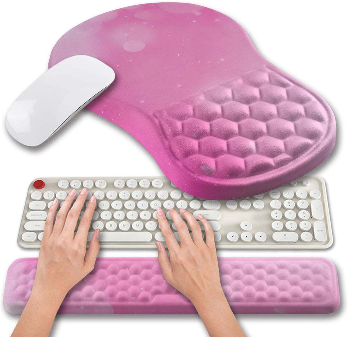 Hokafenle 2 in 1 Ergonomic Mouse Pad Wrist Support & Wrist Rest for Computer Keyboard Set, with Relieve Carpal Tunnel Pain Massage Bulge and Full Memory Gel Design (2In1 Set, Sand Color)