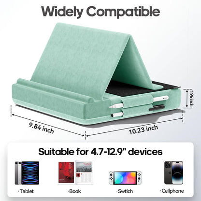 KDD Tablet Pillow Stand, Multi-Angle Viewing Ipad Holder for Lap, Bed and Desk, Foldable Soft Pad Dock with Stylus Mount Compatible with Ipad Pro 12.9, 10.5, 11, Air, Mini, Phones, Books, E-Reader