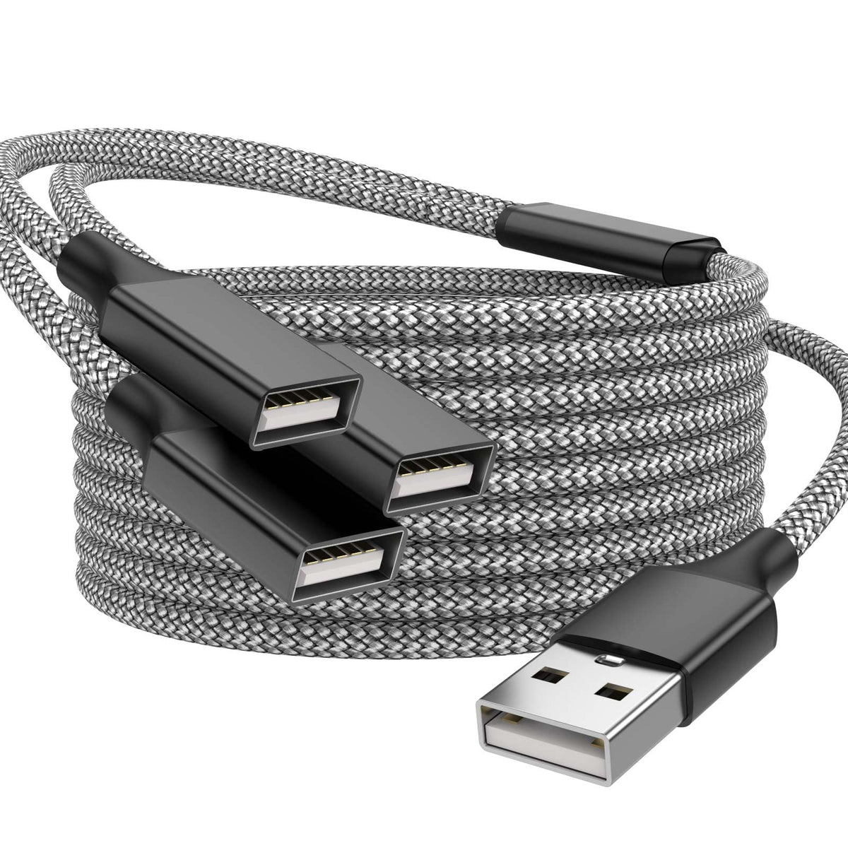 POHFP 3.3FT USB A Male to 3 Female Extension Cable, Silver