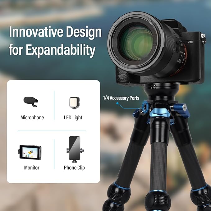 SIRUI Carbon Fiber Tabletop Tripod Kit with ±15° Bowl Adjustment, Compact Ultra-Light Weight Only 0.62kg, Max Load 5kg/11.02lb for Cameras, DSLR（AM-223L）