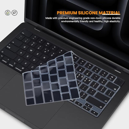 Korean Silicone Keyboard Cover Skin for 2024 2023 14.2 inch Apple MacBook Pro 14 A3112 A3401 A3185 A2992 A2918 A2442 A2779/Pro 16 A3403 A3186 A2991 A2485 A2780 with M4 M3 M2 M1 Pro Max Chip - Black