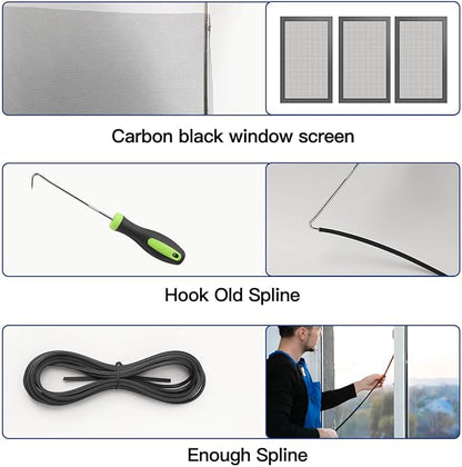 Window Screen Door Repair Kit Include Window Screens Mesh 48"x114" with All Tools in Window Screen Replacement(Screen Rollers, Splines, Hook), Yolovit