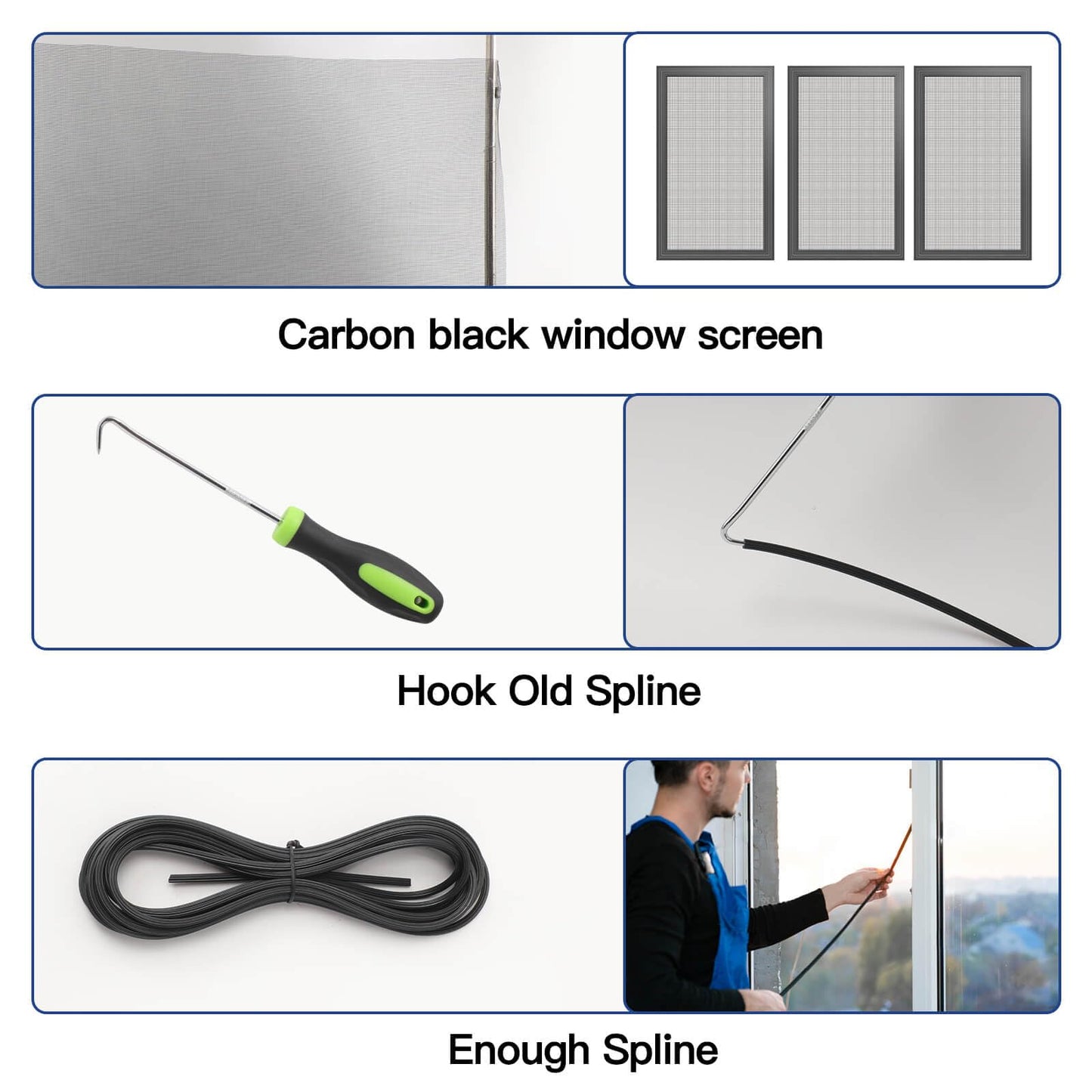 Window Screen Door Repair Kit Include Window Screens Mesh 48"x118" with All Tools in Window Screen Replacement(2pcs Screen Rollers, Screen splines, Hook, Utility Knife and Ruler), Yolovit
