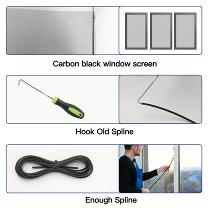 Window Screen Door Repair Kit Include Window Screens Mesh 48"x118" with All Tools in Window Screen Replacement(2pcs Screen Rollers, Screen splines, Hook, Utility Knife and Ruler), Yolovit
