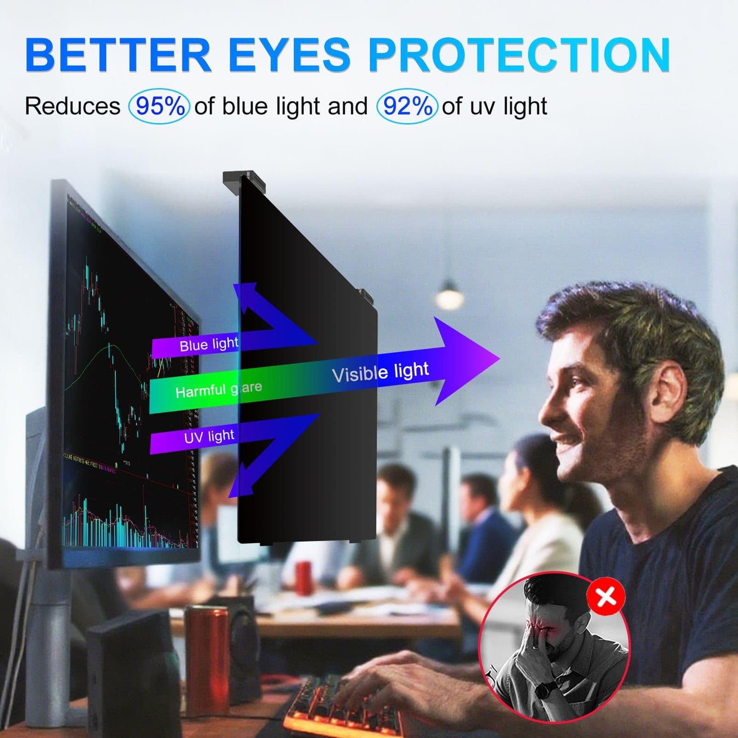 GUDTEKE Magnetic 27 Inch Privacy Screen for Computer Monitor 16:9 Aspect Ratio, Hanging Removable Anti-Blue/Glare Protector Film, Anti Spy Desktop Security Private Filter 27in