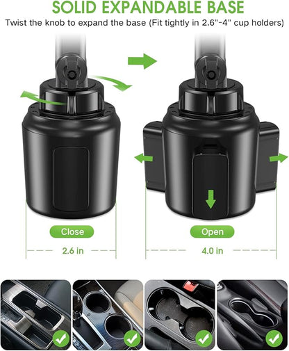 2025 Upgraded Cup Phone Holder for Car, Universal No Shaking Cup Holder Phone Mount with Expandable Base for Car Truck, Adjustable Holders,Compatible with iPhone Samsung All Phones: 1 Pack