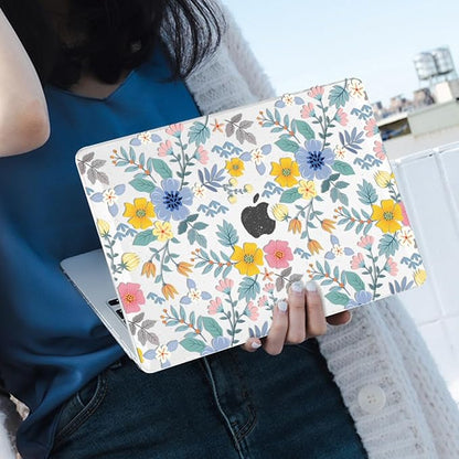 for MacBook Pro 13-inch Case 2022 2021 2020-2016 Release M2 M1 Chip A2338 A2251 A2289 A2159 A1989 A1706, Shiny Clear Pattern Plastic Hard Shell Case Keyboard Cover Screen Film, Flowers L213