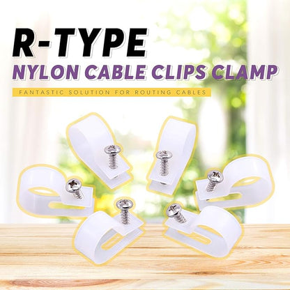 Swpeet 120 Pack White 3/4 Inch Nylon Plastic R-Type Cable Clips Clamp Kit, Nylon Screw Mounting Cord Fastener Clips with 120 Pack Screws for Wire Management (3/4 Inch, White)