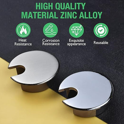 2 Pcs Desk Grommet 1-3/8" / 35 mm, Desk Cord Hole Cover, Cable Grommet Metal Zinc Alloy Materilal, Desk Hole Grommet for Home & Office Pc, Detachable Cable Cord Organizer-Brushed Silver
