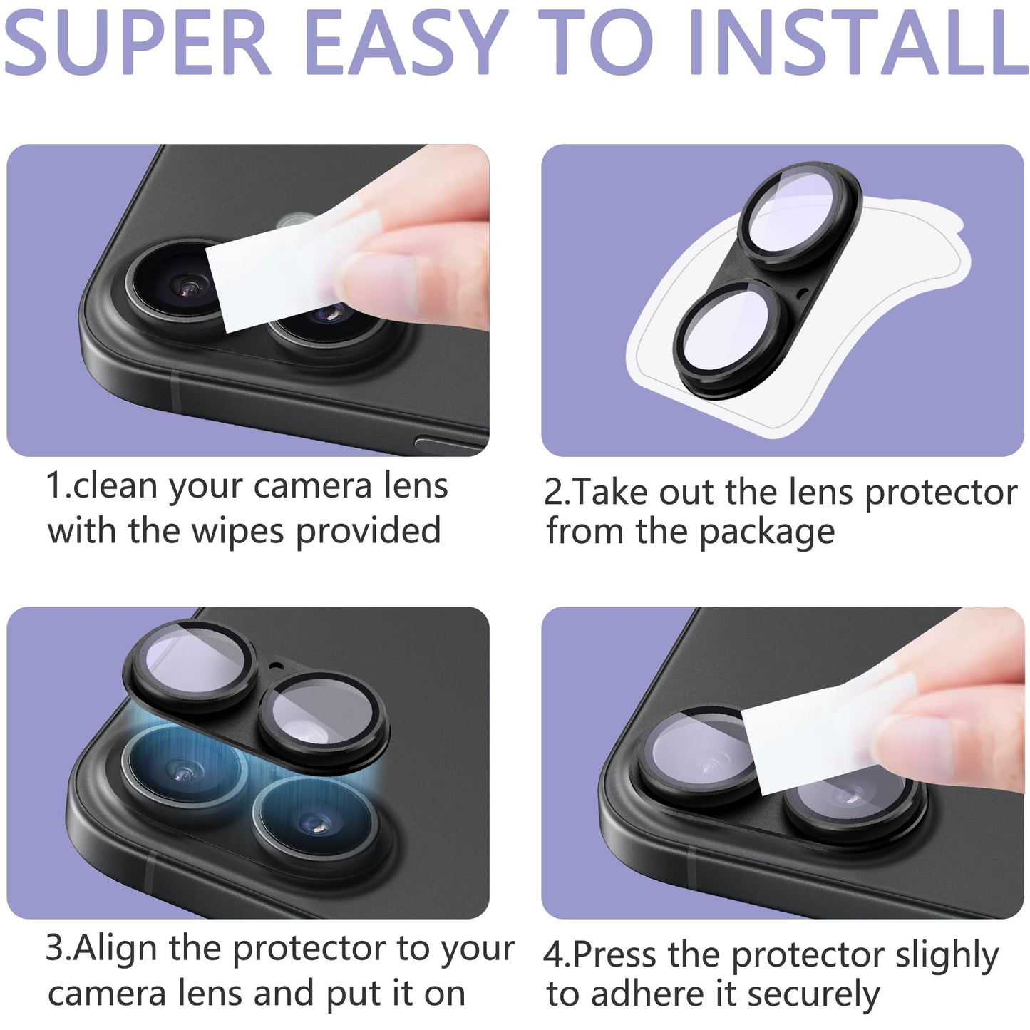 SHANG PIN JIA 2 Pack Camera Lens Protector for iPhone 16/16 Plus,[Not Easy to Breakn ] AR Tempered Glass Strong Adsorption Metal Camera Cover Screen-Cyan