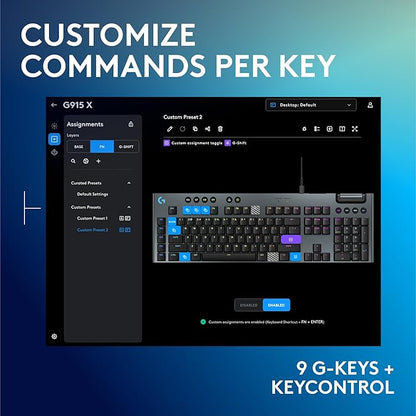 Logitech G915 X Wired Mechanical Gaming Keyboard, Double-Shot PBT Keycaps, Fully Programmable Keys, RGB Backlit Mac/PC Gaming Keyboards, Aluminum Finish, GL Linear Switches, Black