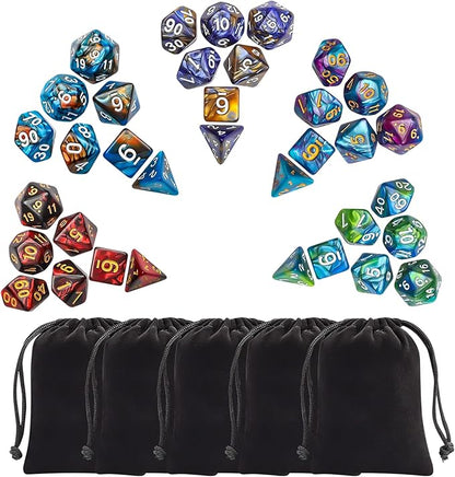 CiaraQ Polyhedral Dice Set (35 Pieces) with Black Pouches, 5 Complete Double-Colors Dice Sets of D4 D6 D8 D10 D% D12 D20 Compatible with Dungeons and Dragons DND RPG MTG Table Games