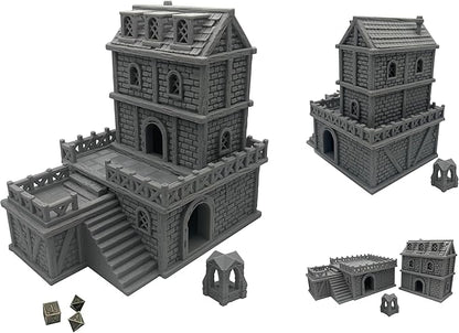 Paintable Tabletop Miniature Building Terrains Compatible with D&D and Alike RPG War Games - 18mm/28mm Scale Scenery with Medieval Gothic Architecture Style (18mm Scale)