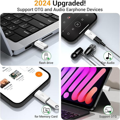 Temdan 4 Pack USB C to Lightning Adapter for iPhone 14 13 12 Pro Max/iPad Air/Airpods,Support Audio/OTG,20W PD Fast Charging,Lightning to Type C Charger Connector Cable,for iPhone 14 Accessories-White