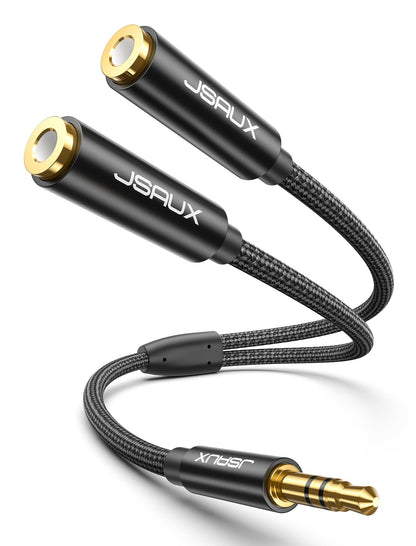 JSAUX Headphone Splitter for 2 Headphones, 3.5mm Splitter (No Mic), Black
