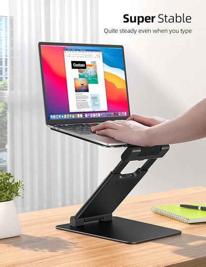 Nulaxy Height Adjustable Laptop Stand for Desk, Dual Foldable Aluminum Computer Riser, Pull Out Design Ergonomic Sit to Notebook Holder Convertor, Compatible with All 10-17" Laptops, Tablets, Black