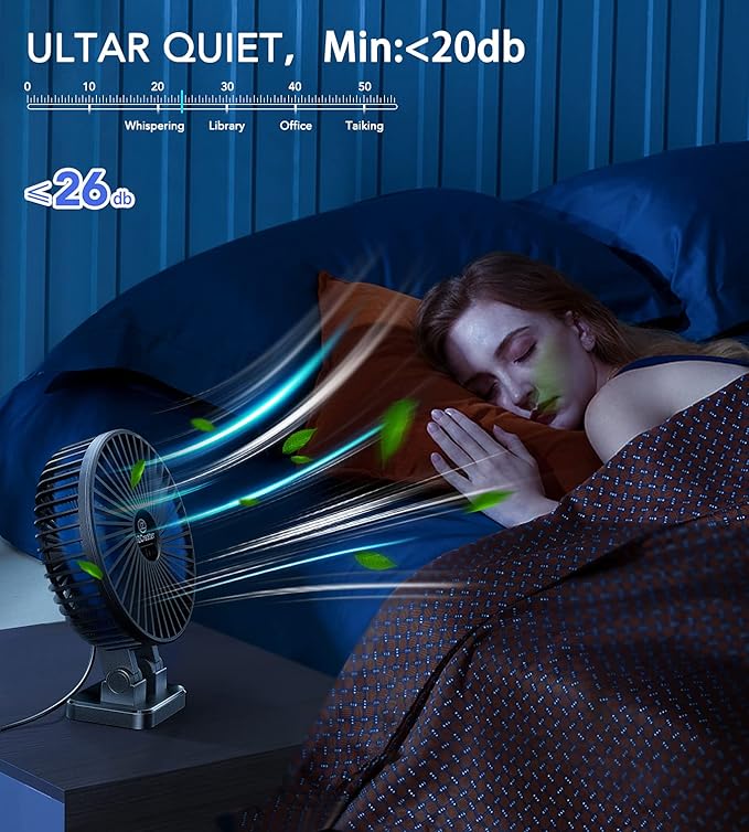 JZCreater USB Desk Fan, Mini Portable Fans, 3 Speeds Desktop Table Cooling Fan, Plug in Power, Rotation Strong Wind, Quiet Personal Small for Home Office Travel Bedroom, Black Blue