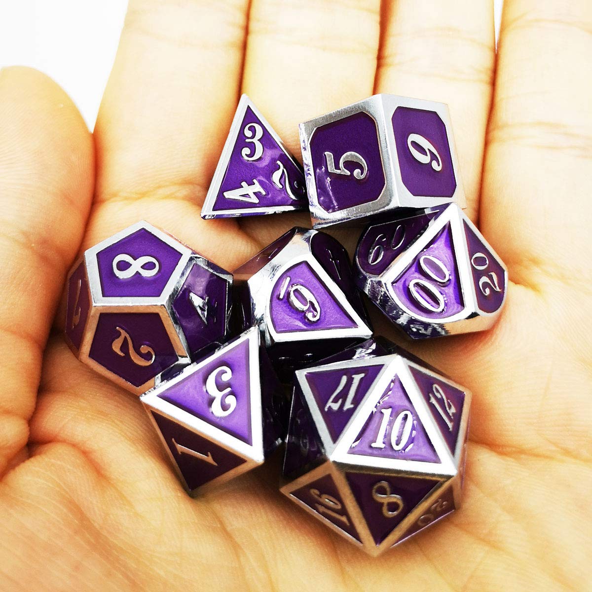 Haxtec Metal DND Dice Set, 7 Pcs Royal Purple Polyhedral Dice for RPG