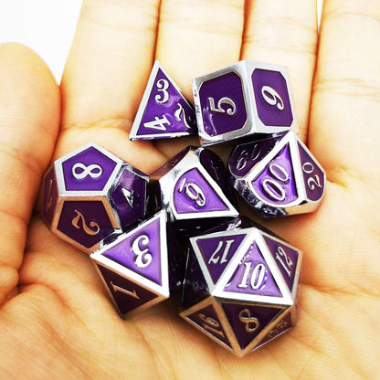 Haxtec Metal DND Dice Set, 7 Pcs Royal Purple Polyhedral Dice for RPG