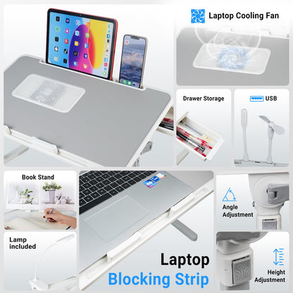 iXTRA Adjustable Laptop Lap Desk with Cooling Fan USB Light for Adults 56x32cm,Grey