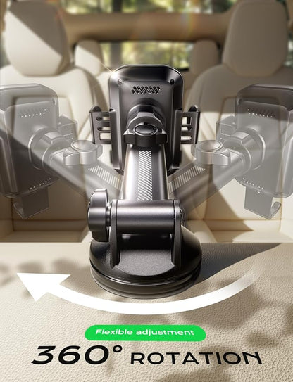 Wireless Car Charger, 15W Fast Charging Auto Clamping Car Phone Holder Mount, [Vent Clip+Suction Cup] Car Phone Holder Wireless Charger with iPhone 16/15/14/13, for Samsung Galaxy Series