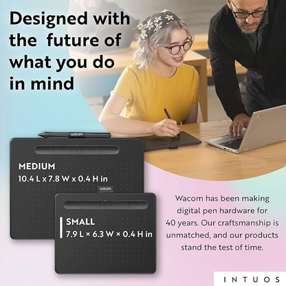 Wacom Intuos Small Bluetooth Graphics Drawing Tablet, 4 Customizable ExpressKeys, Portable for Teachers, Students and Creators, Compatible with Chromebook Mac OS Android and Windows - Black