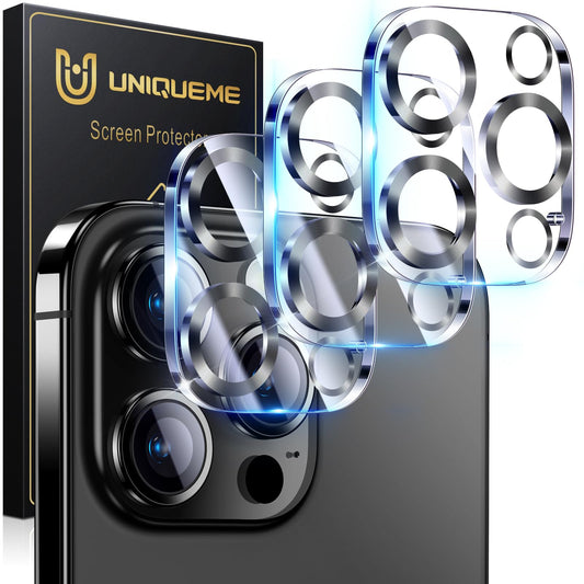 UniqueMe for 3 Pack iPhone 16 Pro/iPhone 16 Pro Max Camera Lens Protector - [Drop Protection] [Case Friendly] 9H Tempered Glass Camera Cover Screen [Update New Version] - Matte Black