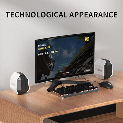 D-ONE 30W PC Gaming Computer Speakers for Laptop, Mac, Desktop Computer, Woofer Speakers, Bluetooth, USB, 3.5mm AUX Inputs, RGB Lights, Multimedia Speakers, White