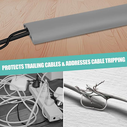 Floor Cord Cover Self Adhesive Cord Hider,20FT Cable Management, Extension Strip Protector for Wires, Prevent Cable Trips for Offices, Gyms, Exhibitions Cavity:0.39"(W) x 0.27"(H) Gray