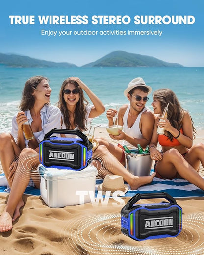 ANCOON Speakers Bluetooth Wireless: 80W(Peak) Loud Speaker with Bass, 20H Playtime, IPX6 Waterproof, Large Jobsite Speakers for Work, Outdoor, Workshop, Garage, Portable Speaker with TWS (Blue)