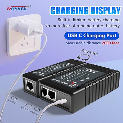 NOYAFA NF-468CS Network Cable Tester Telephone & Continuity Tester Ethernet Cable Mapper for RJ45/RJ11/RJ12/CAT5/CAT6/POE Test UTP/STP Network Test Tool (Black)