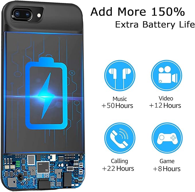 Battery Case for iPhone 6 Plus/6s Plus/7 Plus/8 Plus, 10000mAh Portable Battery Pack Rechargeable Smart Charger Case Compatible with iPhone 6 Plus/6s Plus/7 Plus/8 Plus (5.5 inch) Battery Case (Black)