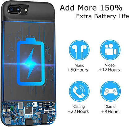 Battery Case for iPhone 6 Plus/6s Plus/7 Plus/8 Plus, 10000mAh Portable Battery Pack Rechargeable Smart Charger Case Compatible with iPhone 6 Plus/6s Plus/7 Plus/8 Plus (5.5 inch) Battery Case (Black)
