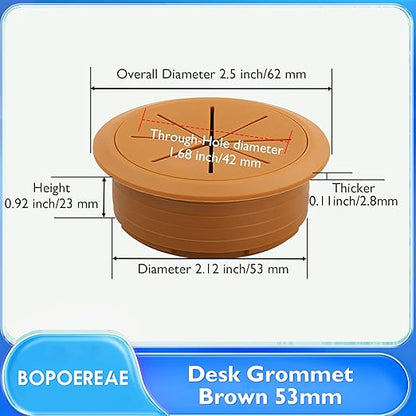 Desk Grommet 2-1/16" (53 mm), Desk Hole Cover for Cables Brown, Cable Grommet ABS Plastic, Desk Hole Grommet for Office and Home Table Cable, Detachable & Flexible Cable Cord Organizer-2 Pcs