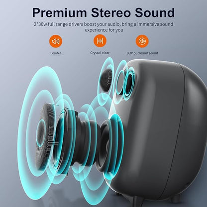 BESTISAN Bookshelf Speakers, 60 Watt Powered Studio Monitor Speaker with Bluetooth 5.0 and Wired Optical Line in Input Port, Bass and Treble Adjustable, Deep Bass, 3 Audio Mode Design (Gray)