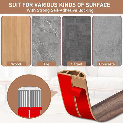 Floor Cord Cover Self Adhesive Cord Hider Floor Extension Cord Covers for Floor Power Cord Protector Cable Management Prevent Cable Trips Cable Cavity 0.59" W x 0.31" H (Smoked Brown Wood, 3.3Ft)