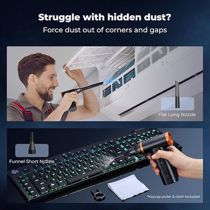 K&F Concept Electric Compressed Air Duster|300000RPM Vacuum Cleaner|3 Gear Adjustable|Super Wind Power| Rechargeable Brushless Motor|for Deep Computer Clean, Keyboard, Car, Home,Outdoor