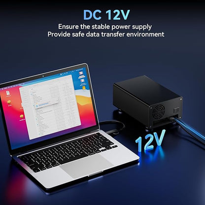Aluminum Dual Bay Hard Drive Enclosure with Cooling Fan for 2.5“/3.5" SATA HDD/SSD with USB A/C 3.0, Support Hot Swappable, Daisy Chain Expansion, Tool-Free HDD Enclosure, DAS(NO RAID/NAS)